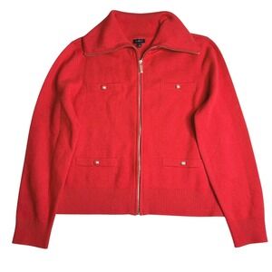 Talbots Full Zip Mok Front Cardigan Knit Jacket Sweater Red Women's Sz Medium